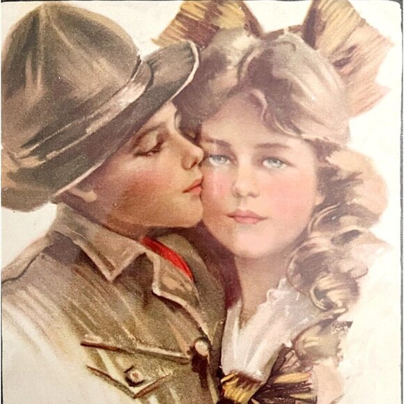 Boy Scouts Other - Boy Scout With Pretty Girlfriend 1915 Antique Lithograph Art Print HM1D